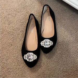 Elegant Black Flats with Crystal Embellishments